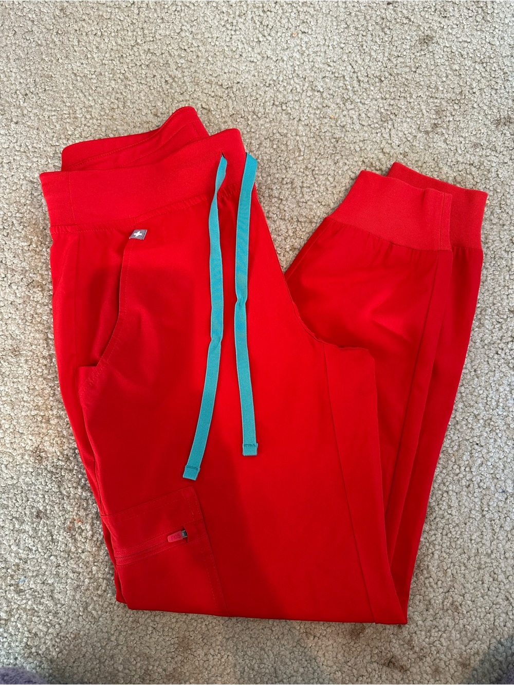 FIGS POP Red Jogger Pants with Teal Drawstring- FREEx Material